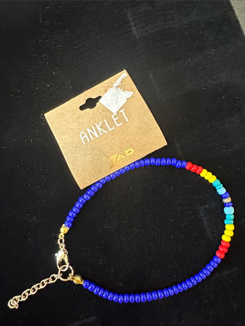 ZAD Blue Beaded Anklet with Red Yellow and Turquoise Accents